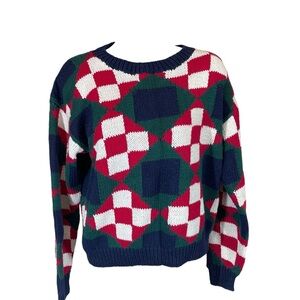 Vintage Talbots checkered geometric hand knit sweater womens small Deadstock